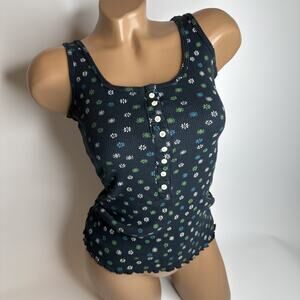 Self Esteem Y2K Floral Tank Top Button Front Ribbed Lettuce Hem 90s Retro Small